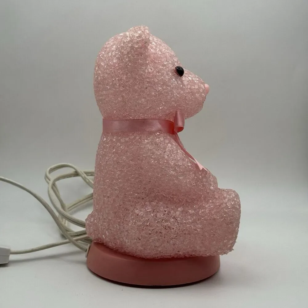 Vintage Y2K Melted Plastic Popcorn Pink Teddy Bear Lamp Night Light Coquette